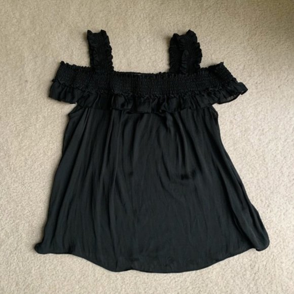 Anthropologie Tops - Anthropologie Blouse Ruffle Semi-Sheer Top Shoulder Cut Out Tank Top Size Small